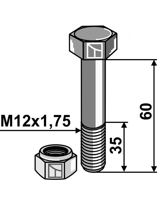 Boulon avec écrou à freinage interne - M12 - 8.8