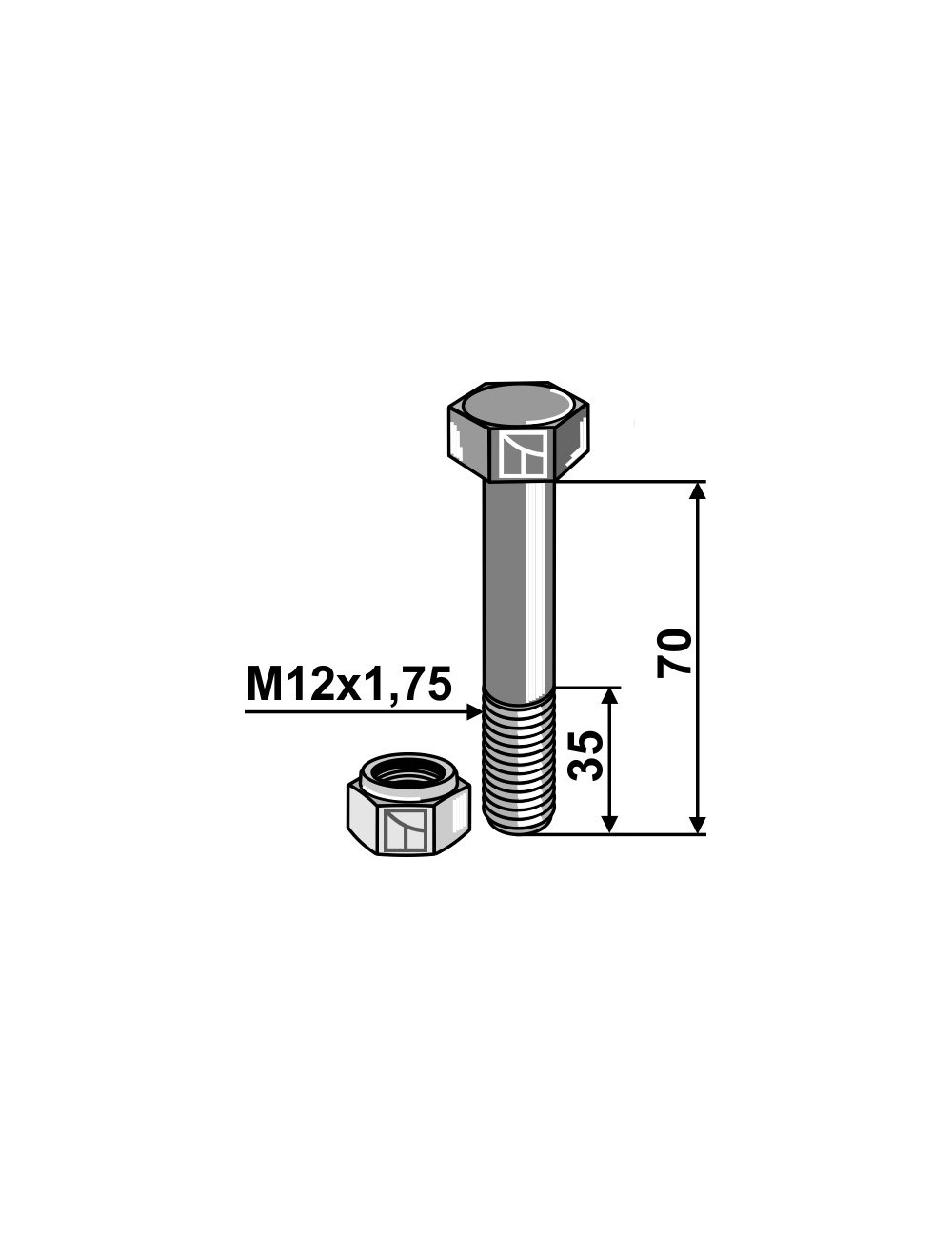 Boulon avec écrou à freinage interne - M12 - 8.8