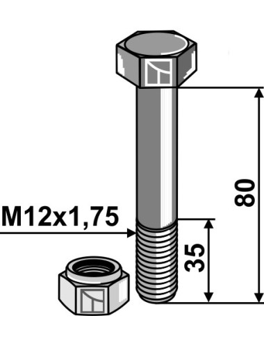 Boulon avec écrou à freinage interne - M12 - 8.8