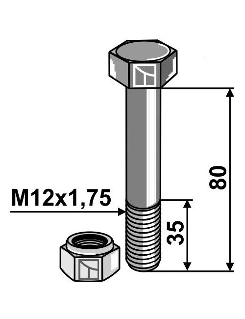 Boulon avec écrou à freinage interne - M12 - 8.8