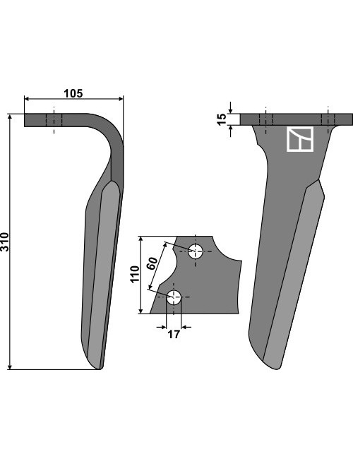 Dent pour herses rotatives, modèle gauche