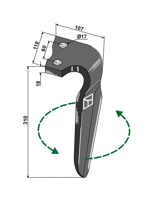 Dent pour herses rotatives, modèle gauche