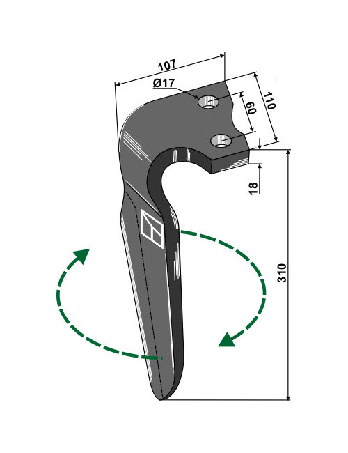 Dent pour herses rotatives, modèle droit
