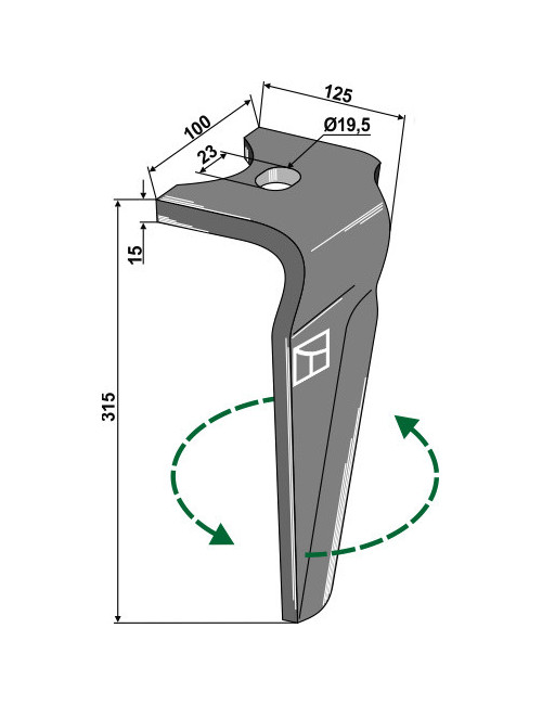 Dent pour herses rotatives, modèle gauche