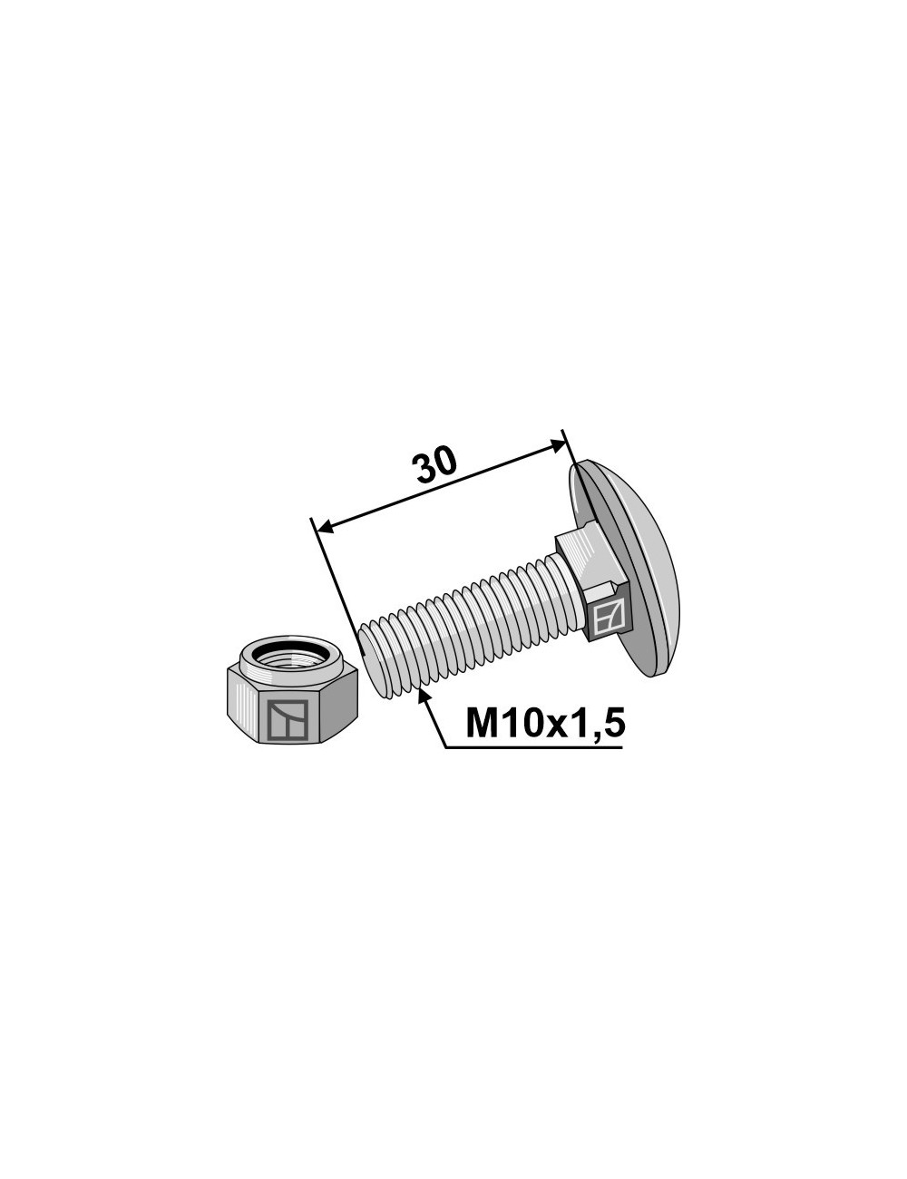 Boulon à tête bombée avec écrou à freinage int. adapt M10 x1,5x30 - 8.8