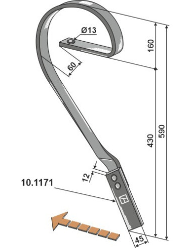 Dent niveleuse, modèle gauche