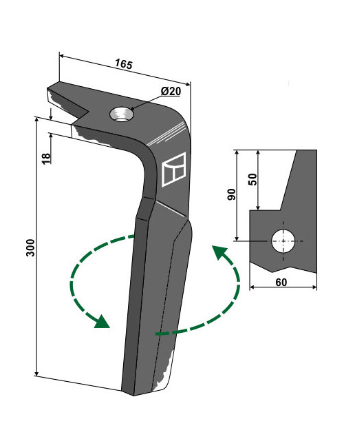 Dent pour herses rotatives, modèle gauche