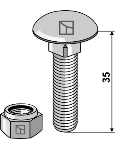 Boulon à tête bombée avec écrou à freinage int.adapt. M10x1,5x35 - 8.8