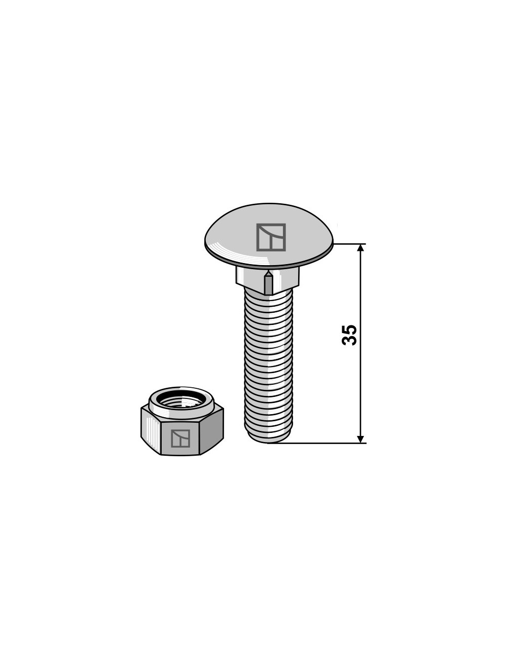 Boulon à tête bombée avec écrou à freinage int.adapt. M10x1,5x35 - 8.8