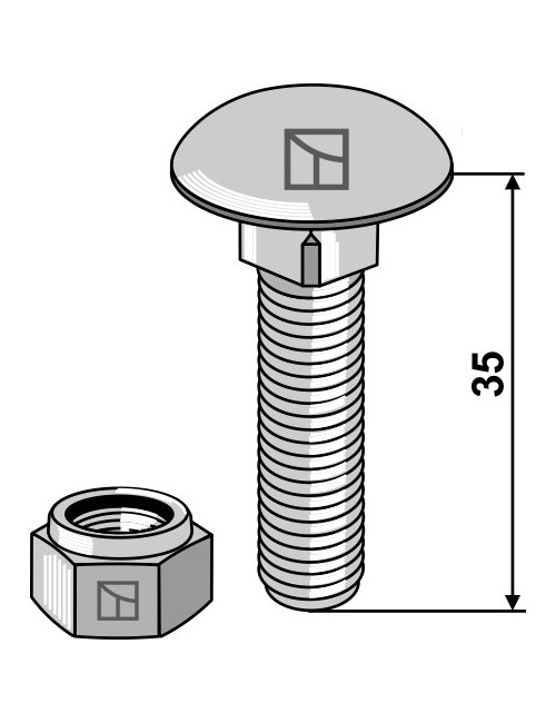 Boulon à tête bombée avec écrou à freinage int.adapt. M10x1,5x35 - 8.8