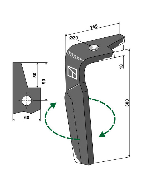 Dent pour herse rotative, modèle droit