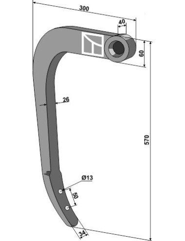 Dent de cultivateur - 490mm