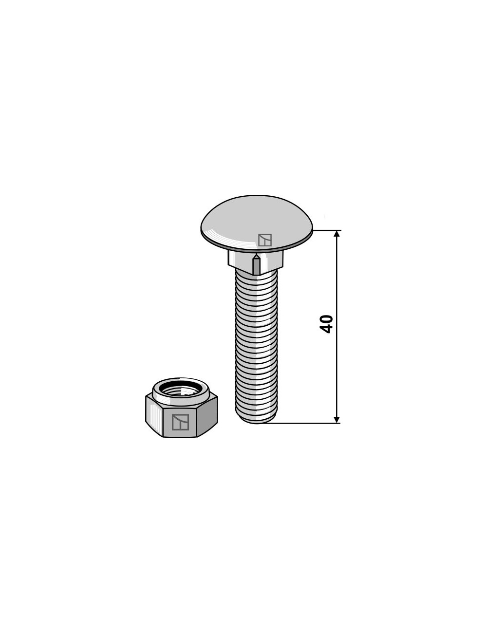 Boulon à tête bombée avec écrou à freinage int. adapt. M10 x 1,5 x40- 8.8