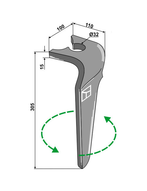 Dent pour herses rotatives, modèle gauche