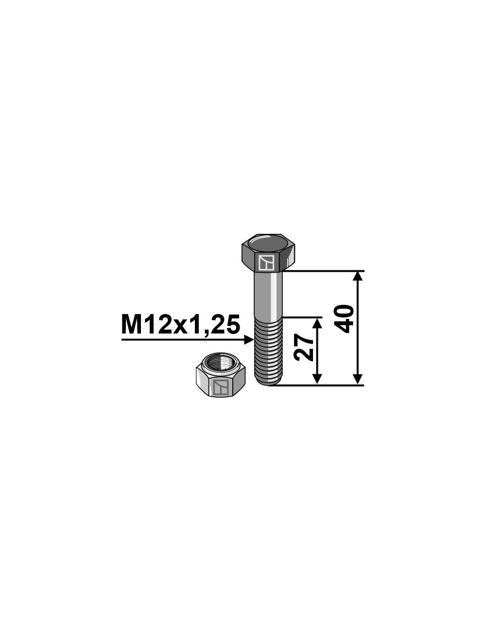 Boulon avec écrou à freinage interne - M12x1,25x40 - 12.9