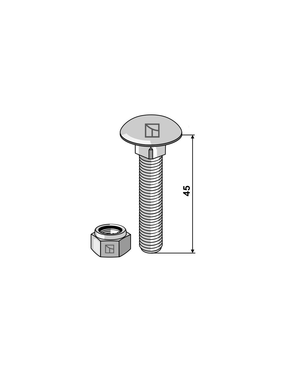 Boulon à tête bombée avec écrou à freinage interne adaptable M10 x 1,5 x45- 8.8