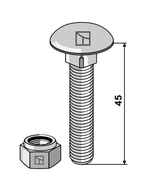 Boulon à tête bombée avec écrou à freinage interne adaptable M10 x 1,5 x45- 8.8