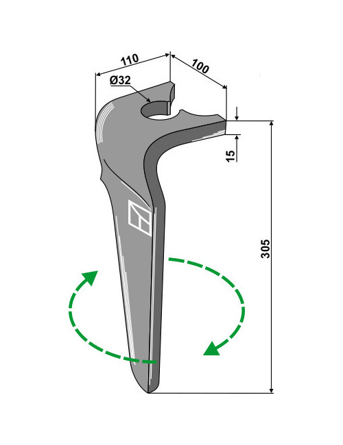 Dent pour herses rotatives, modèle droit