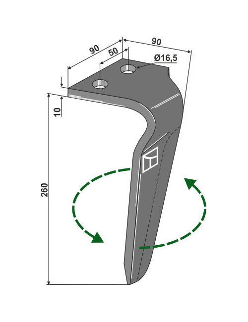 Dent pour herses rotatives, modèle gauche