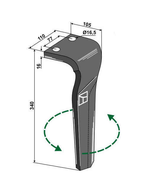 Dent pour herses rotatives, modèle gauche