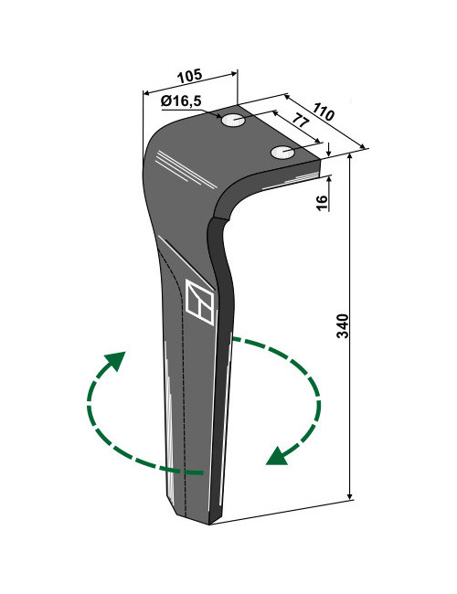 Dent pour herses rotatives, modèle droit