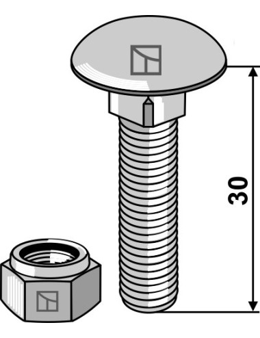 Boulon à tête bombée avec écrou à freinage int. adapt M8 x 1,25x30 - 8.8