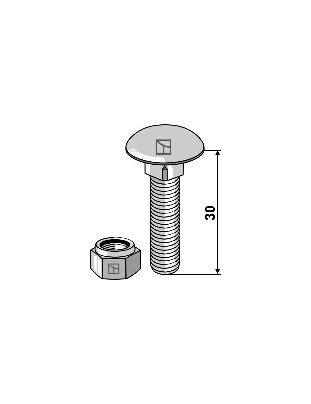 Boulon à tête bombée avec écrou à freinage int. adapt M8 x 1,25x30 - 8.8