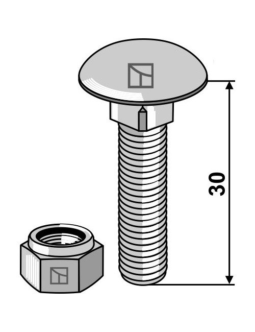 Boulon à tête bombée avec écrou à freinage int. adapt M8 x 1,25x30 - 8.8