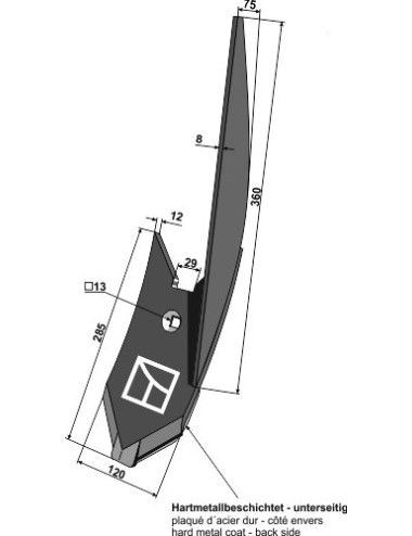 Pointe avec tôle de guidage - droite