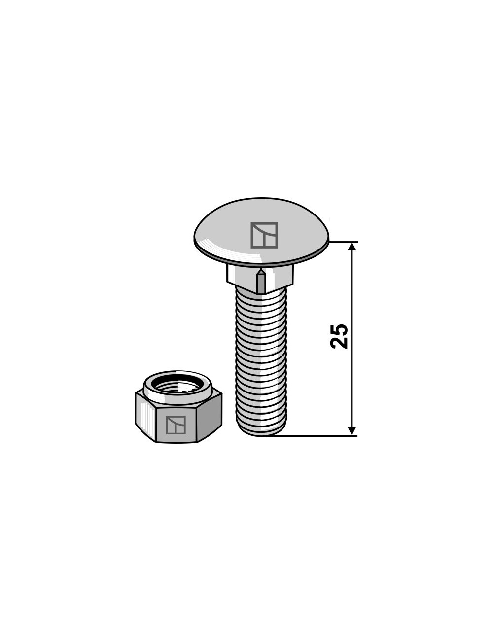 Boulon à tête bombée avec écrou à freinage int. adapt. M8 x1,25x25 - 8.8