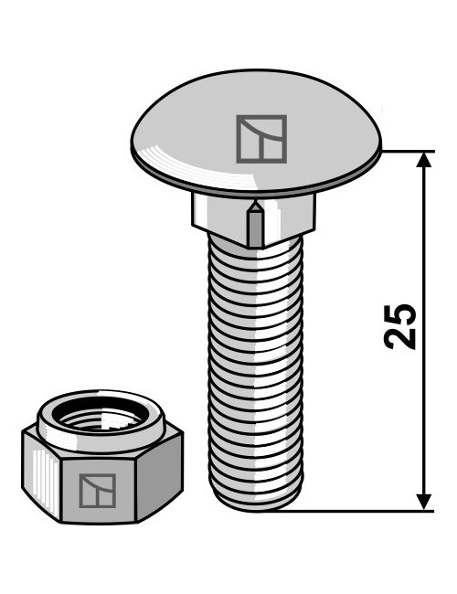 Boulon à tête bombée avec écrou à freinage int. adapt. M8 x1,25x25 - 8.8