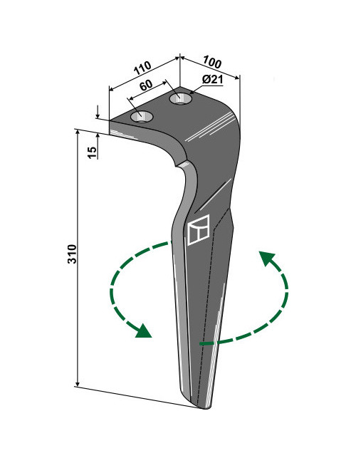 Dent pour herses rotatives, modèle gauche