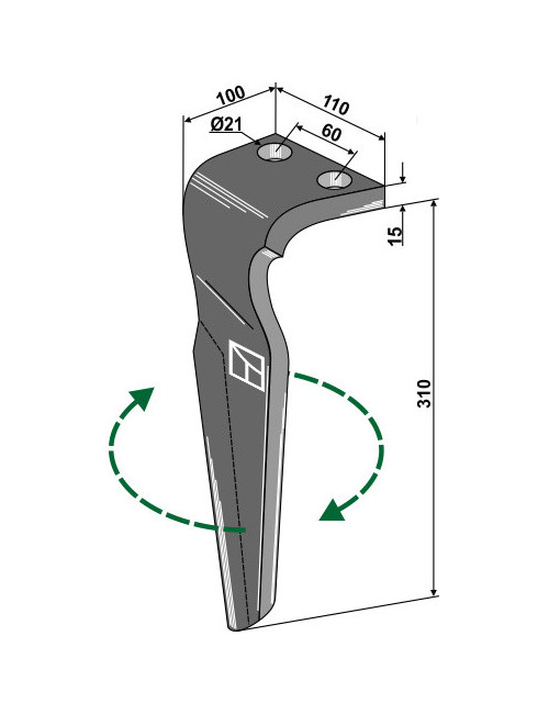 Dent pour herses rotatives, modèle droit