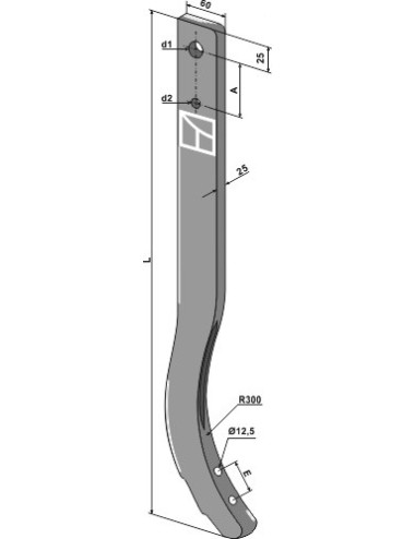 Dent de cultivateur - 680mm