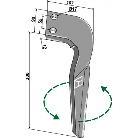 Dent pour herses rotatives, modèle gauche