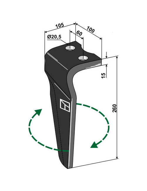 Dent pour herses rotatives, modèle droit
