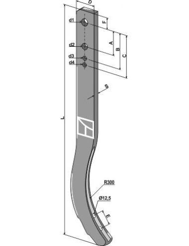 Dent de cultivateur  - 875mm