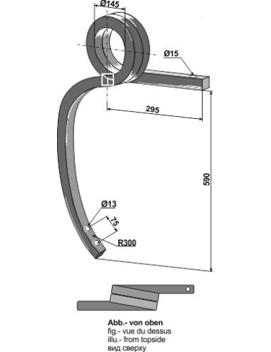 Dent de cultivateur en spirale, droit