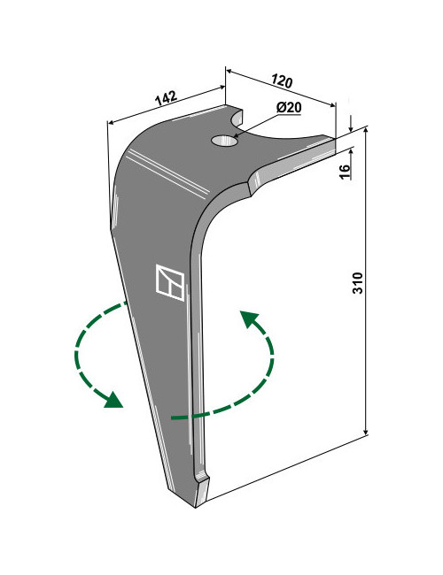 Dent pour herses rotatives, modèle gauche