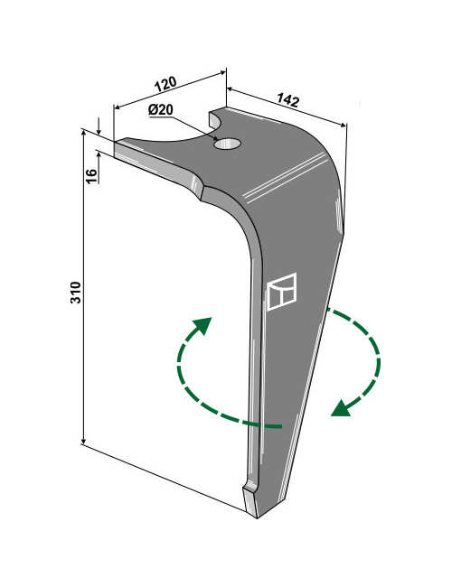 Dent pour herses rotatives, modèle droit