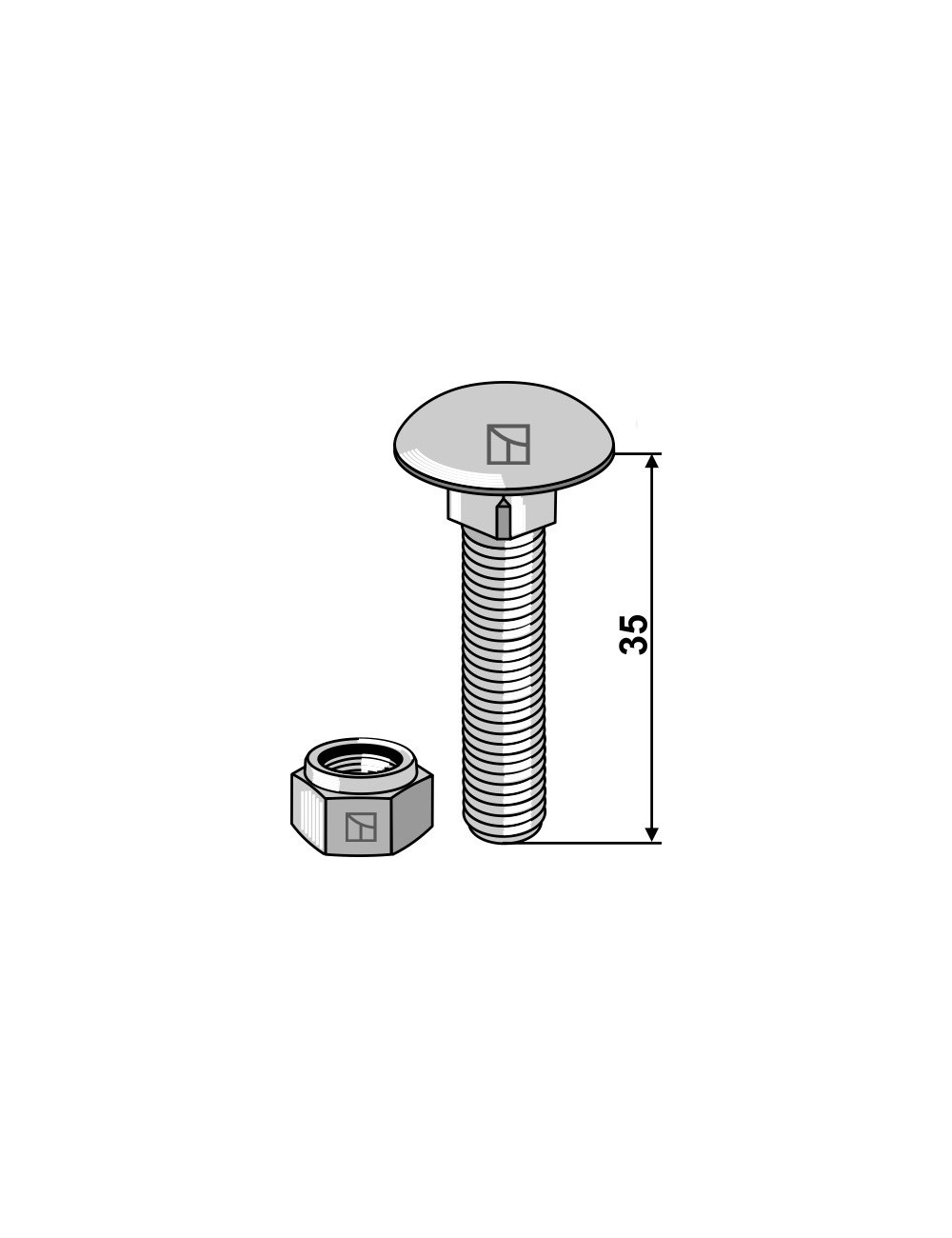 Boulon à tête bombée avec écrou à freinage interne adaptable M8 x 1,25 x35- 8.8