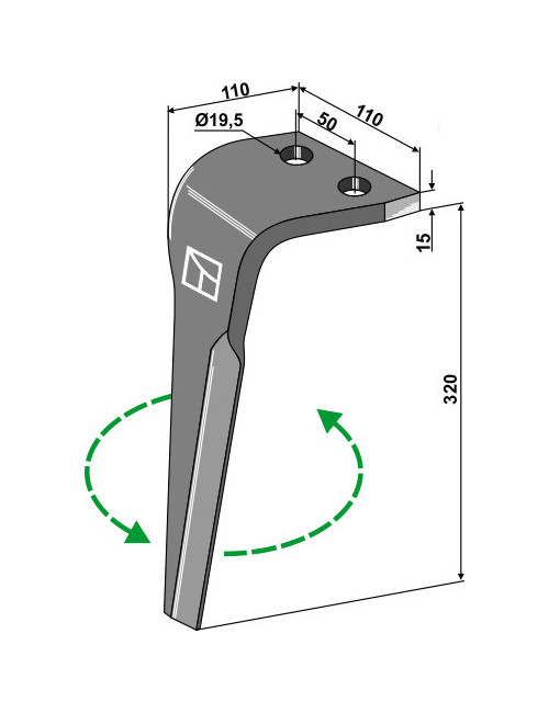 Dent pour herses rotatives, modèle gauche