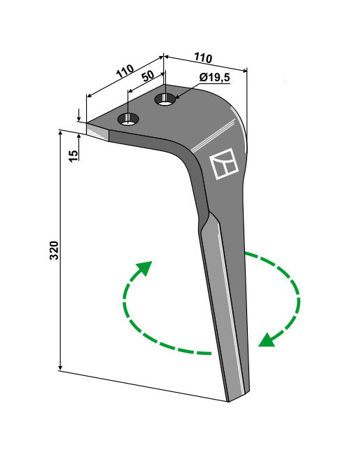 Dent pour herses rotatives, modèle droit