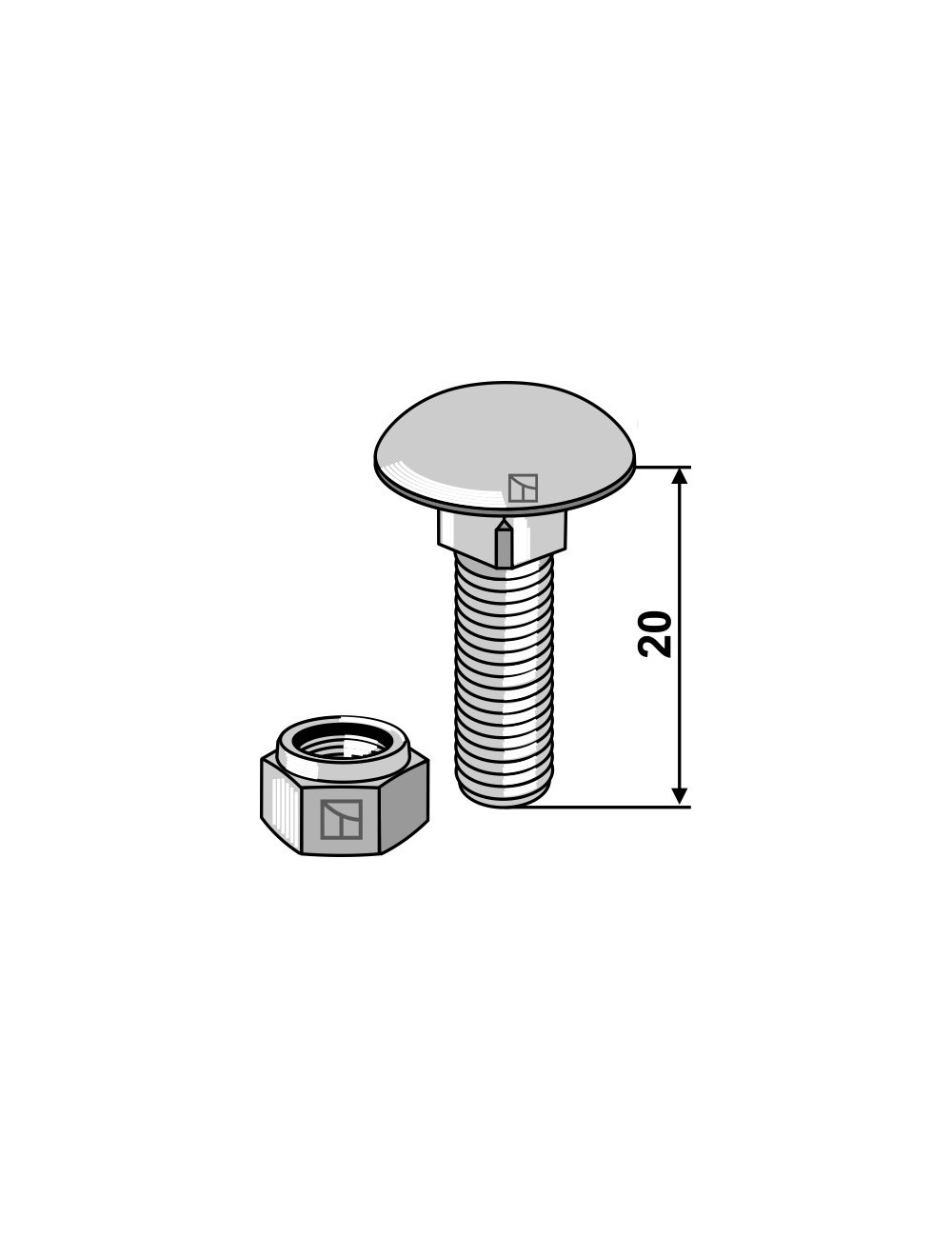 Boulon à tête bombée avec écrou à freinage interne adaptable M8 x 1,25 - 8.8