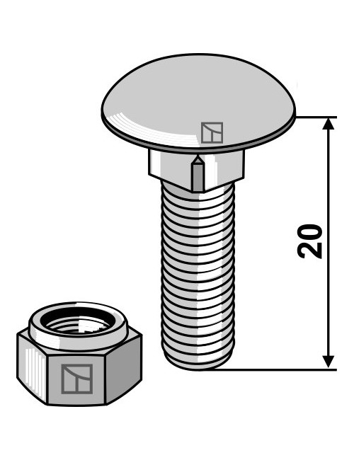 Boulon à tête bombée avec écrou à freinage interne adaptable M8 x 1,25 - 8.8