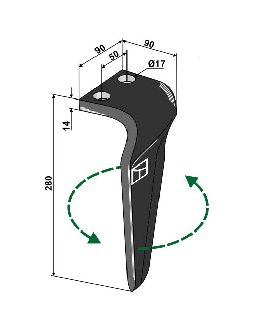 Dent pour herses rotatives, modèle gauche