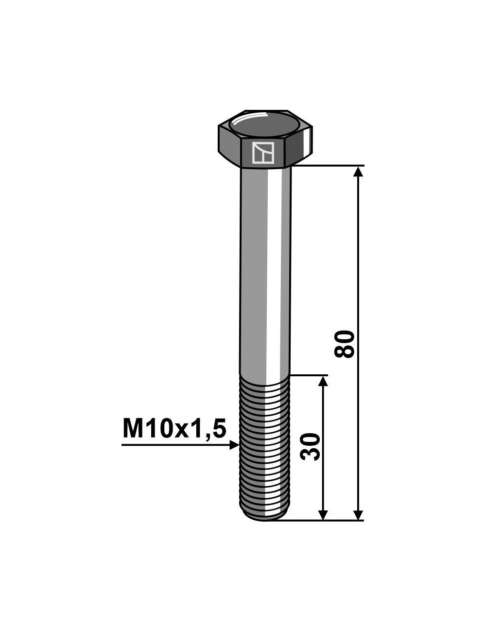 Boulon à tête hexagonale M10 sans écrou