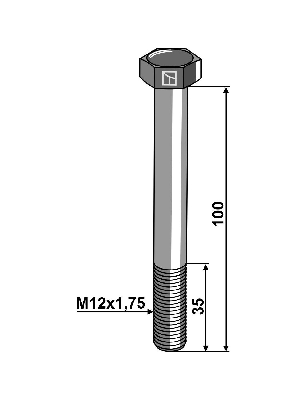Boulon à tête hexagonale M12 sans écrou