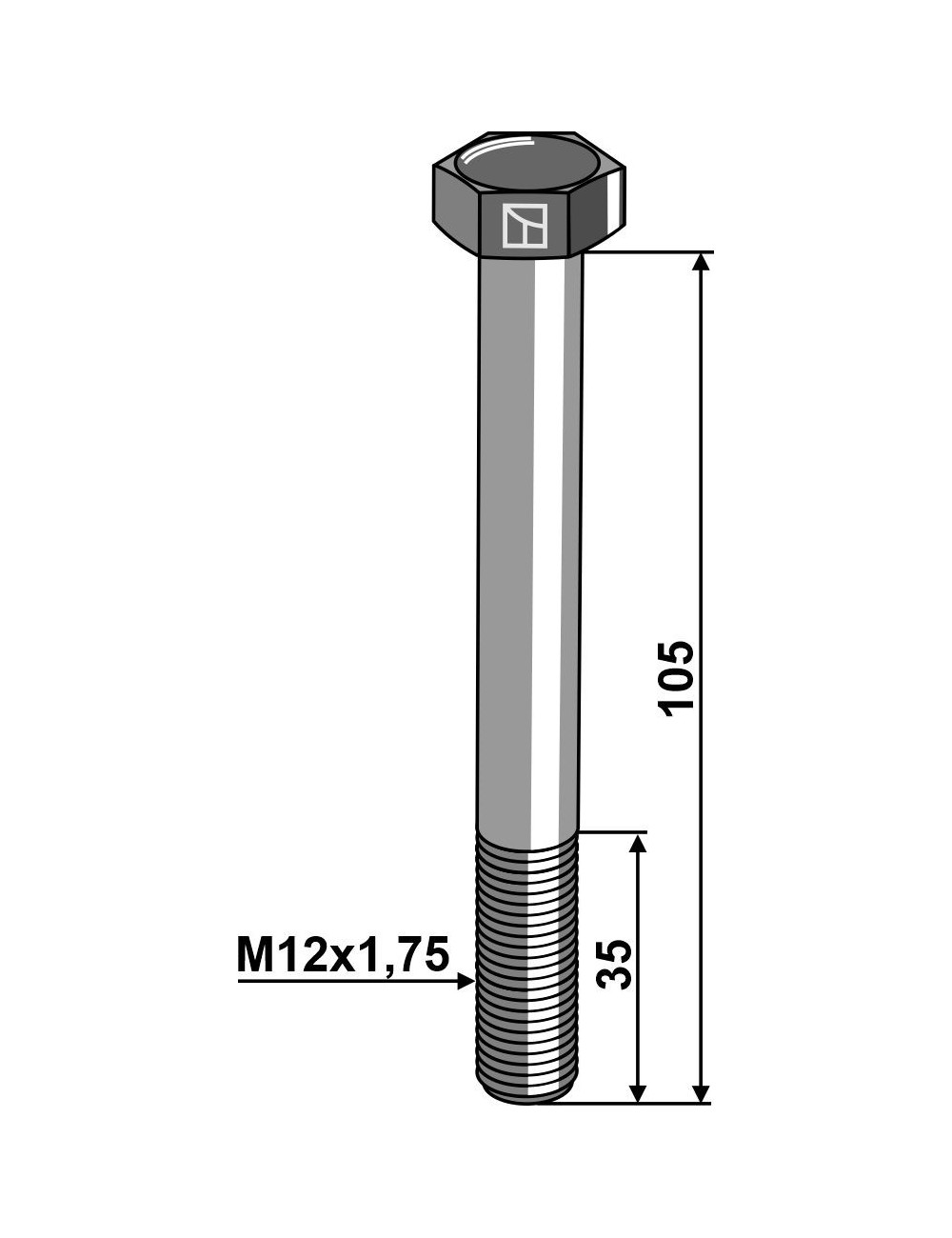 Boulon à tête hexagonale M12 sans écrou