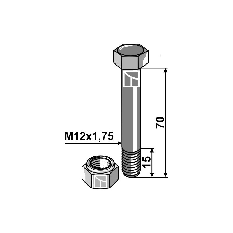 Boulon de sûreté M12 avec écrou à freinage interne